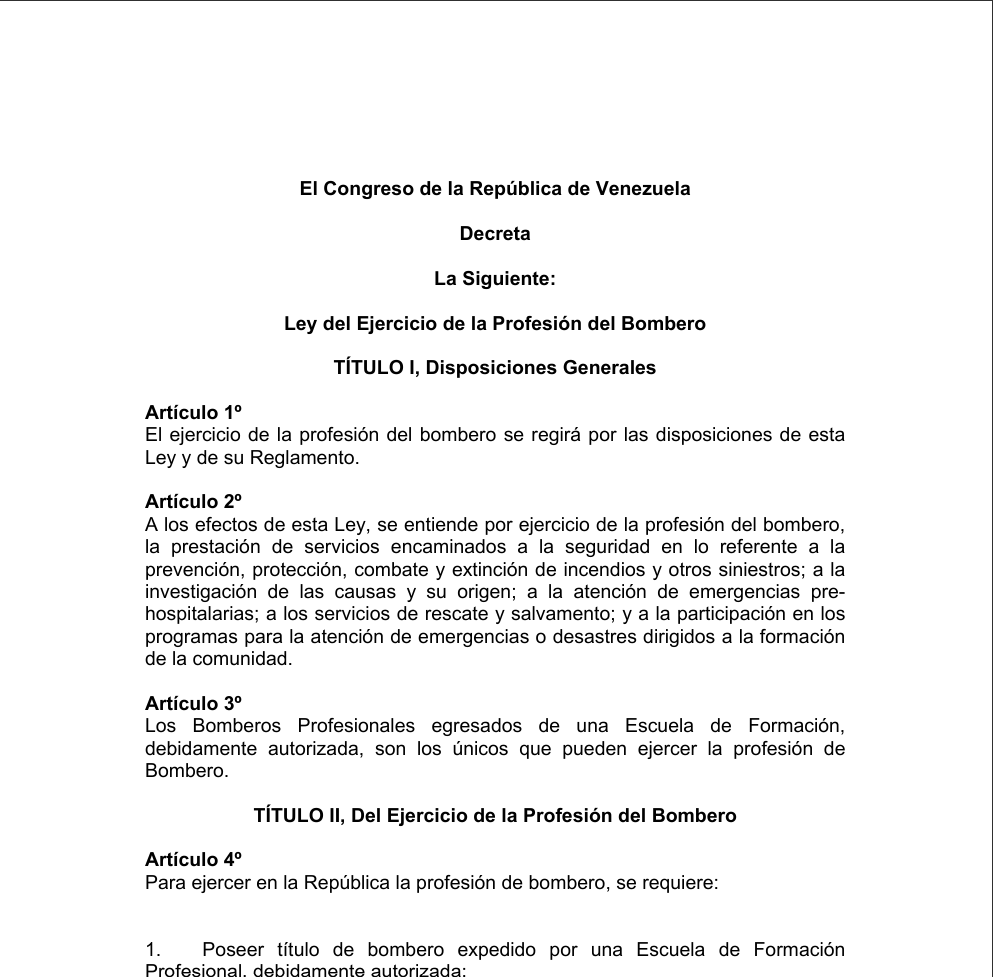 Portada de Ley del Ejercicio de la Profesión del Bombero