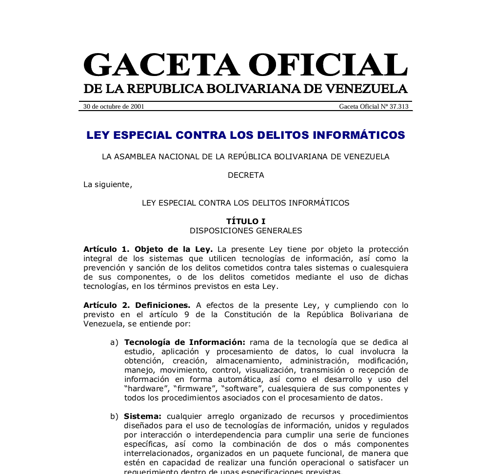 Portada de Ley contra Delitos Informáticos