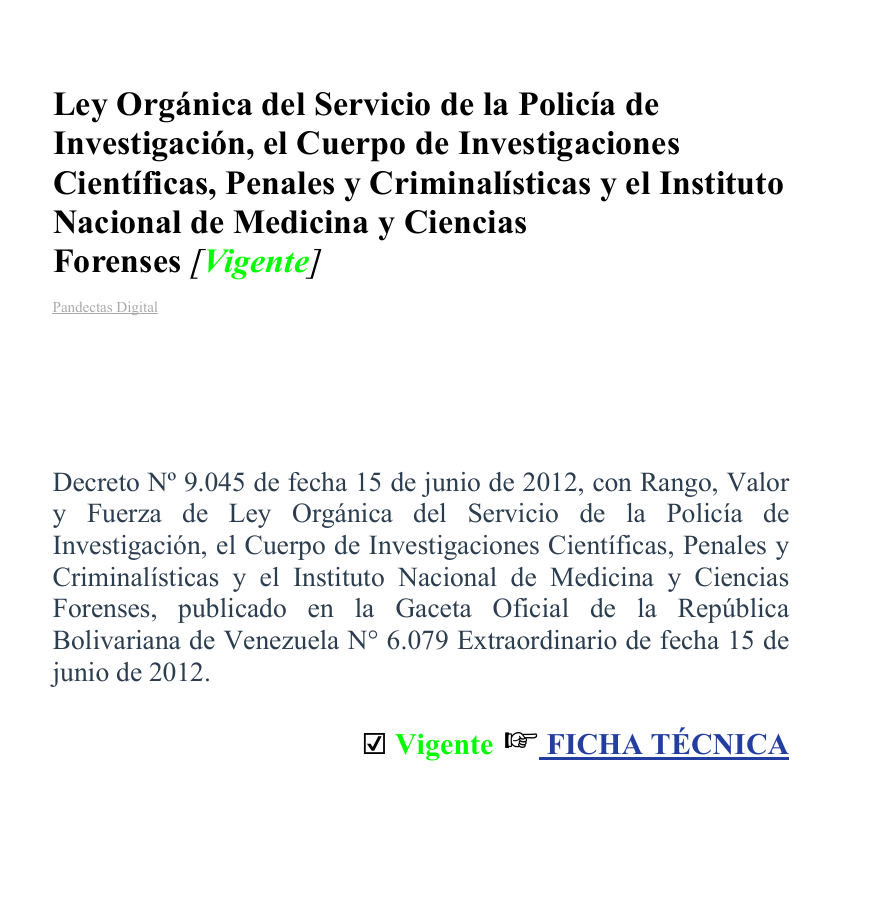 Portada de Ley Orgánica del Servicio de la Policía de Investigación...